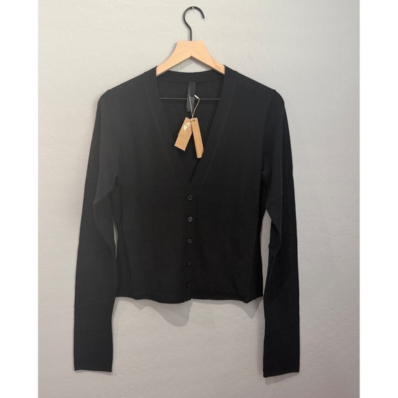 Skims Featherweight Cashmere‎ Cardigan V Neck Onyx Black Size Large NWT - Picture 4 of 9